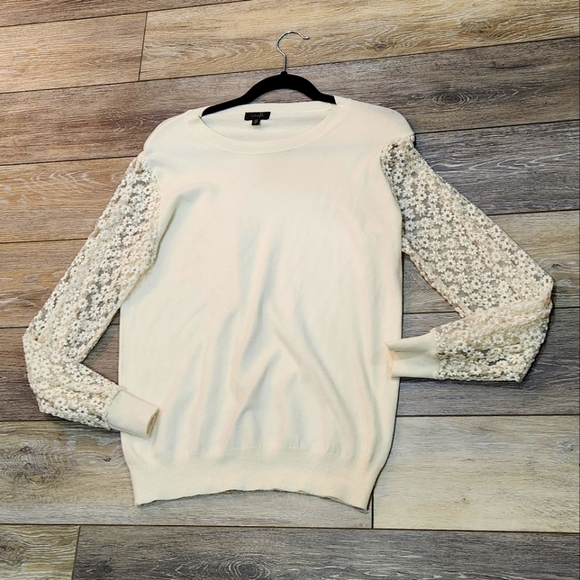 Ontwelfth Cream Lace Long Sleeve Crewneck Sweater Size Large - Picture 1 of 7